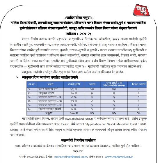 Nashik Matoshri Hostel Application Form